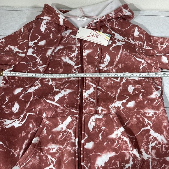 LIT 26 Zip Up Dusty Rose and White Marble Print Hoodie Size Large - Picture 6 of 10